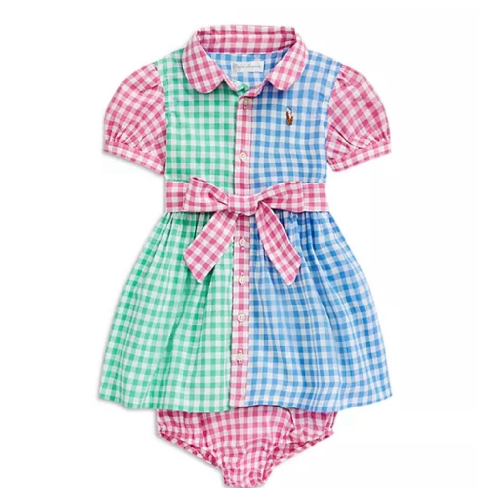 Girls' Color Block Gingham Poplin Shirt Dress & Bloomers